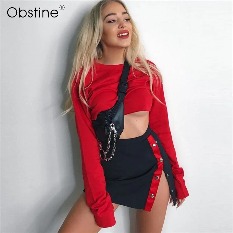Obstine сексуальная сторона Разделение юбка карандаш Для женщин 2018 Высокая Талия