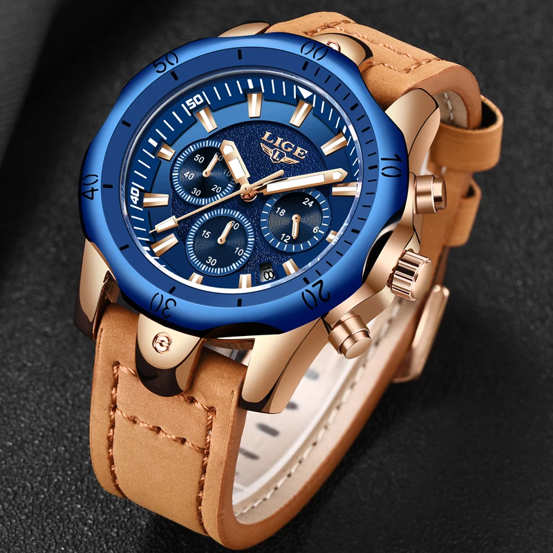 Kopen 2019 LUIK Heren Horloges Merk Luxe Blue Quartz Horloge Mannen Casual Lederen Militaire Waterdichte Sport Polshorloge Relogio Masculino