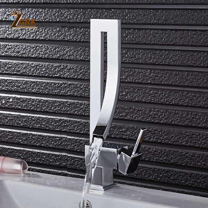 Billige ZGRK Becken Armaturen Einzigen Griff Deck Montiert Chrome Messing Platz Hohes Waschbecken Wasserhahn Heißen Und Kalten Mixer Wasserhahn