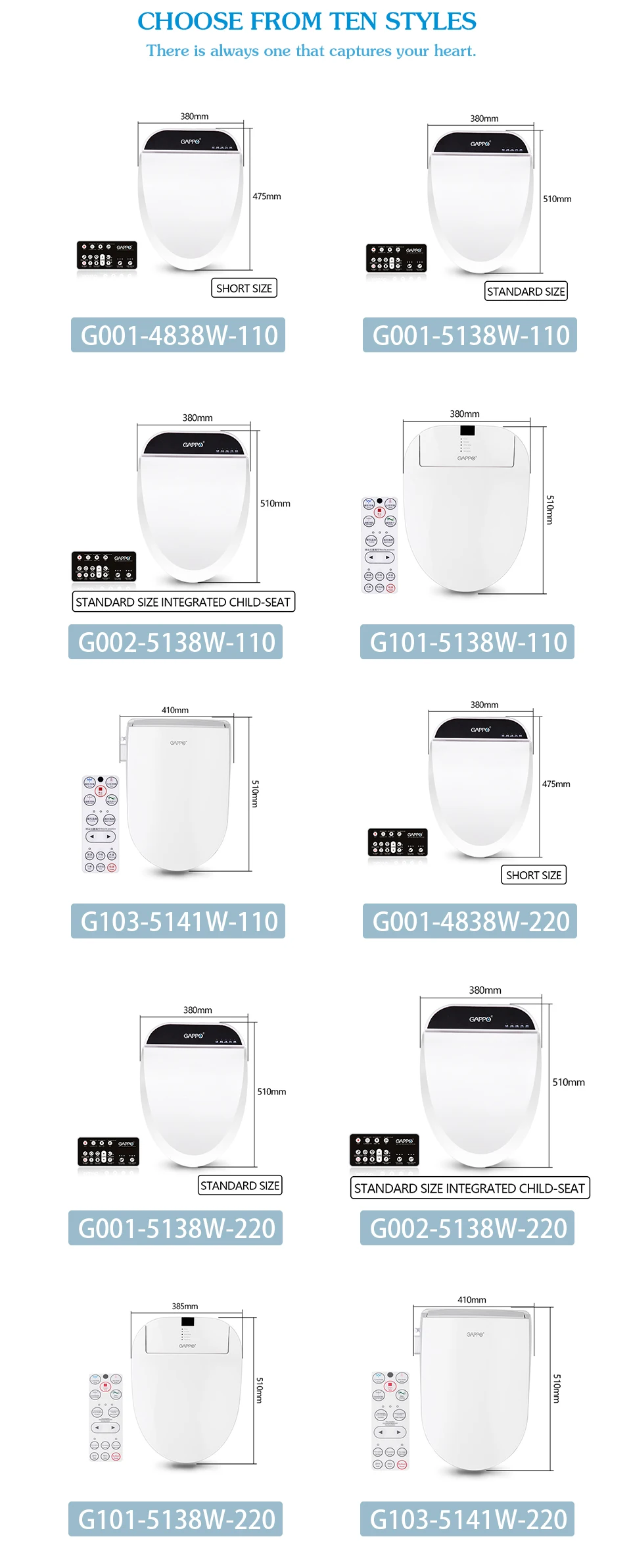 GAPPO Smart toilet seats electronic heated toilet seat cover Electric Bidet cover integrated children training chair