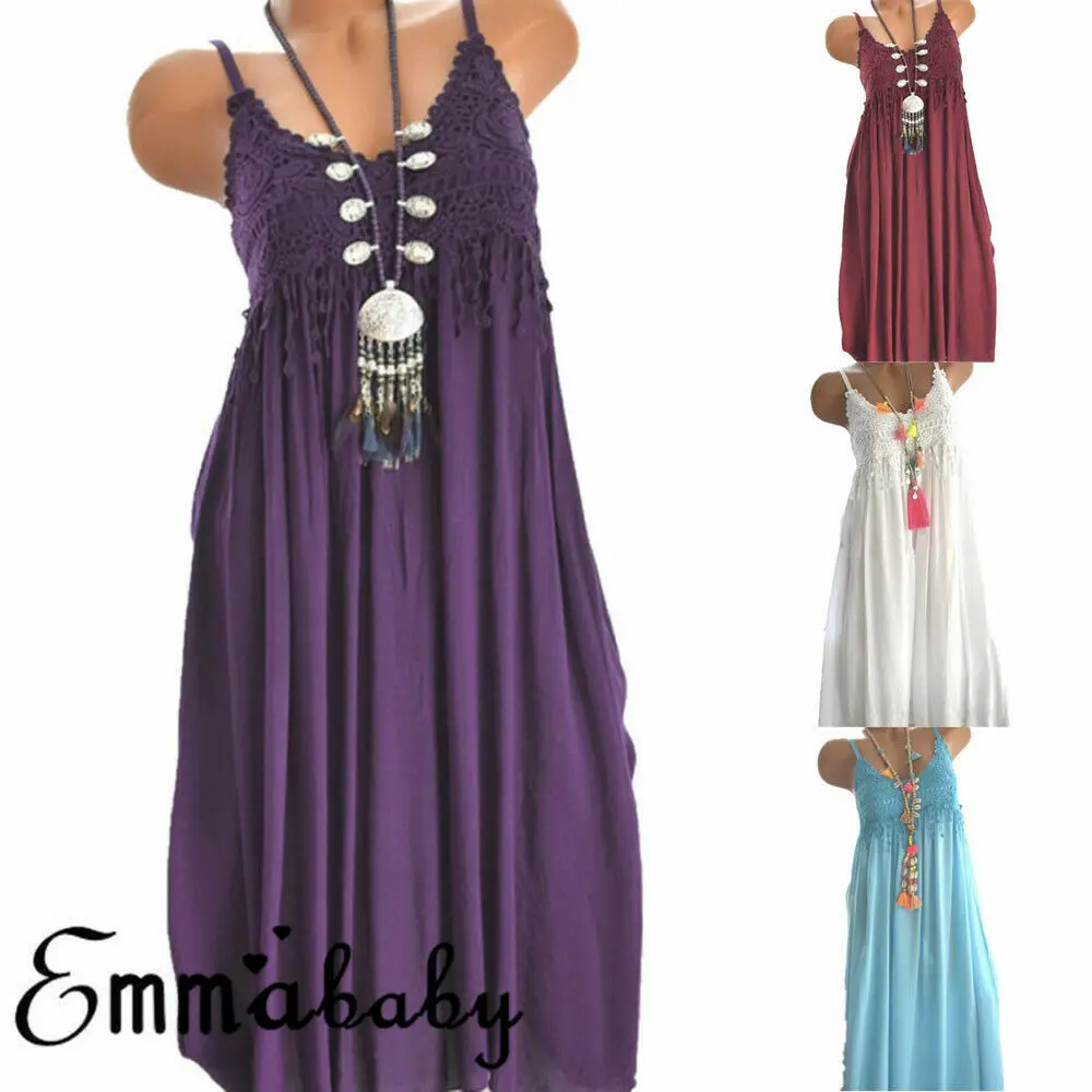 women's summer boho casual long maxi evening party cocktail beach dress sundress