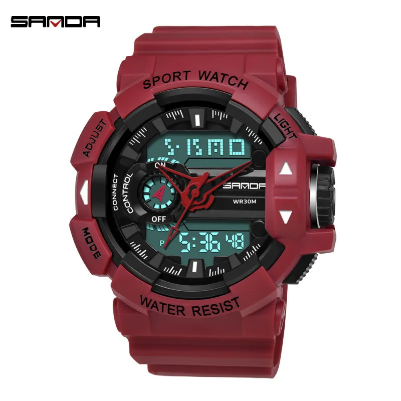 SANDA мужские спортивные часы G стиль светодиодный цифровой кварцевые часы мужские водонепроницаемые военные наручные часы Relogio Masculino часы - Цвет: Red