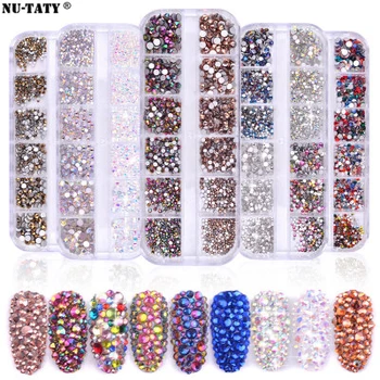 

Nu-TATY Nail Jewelry 12-Pack Manicure Flat-bottomed Phototherapy Nail Illusion AB Rhinestone Decorative Shiny Drill Strip Box