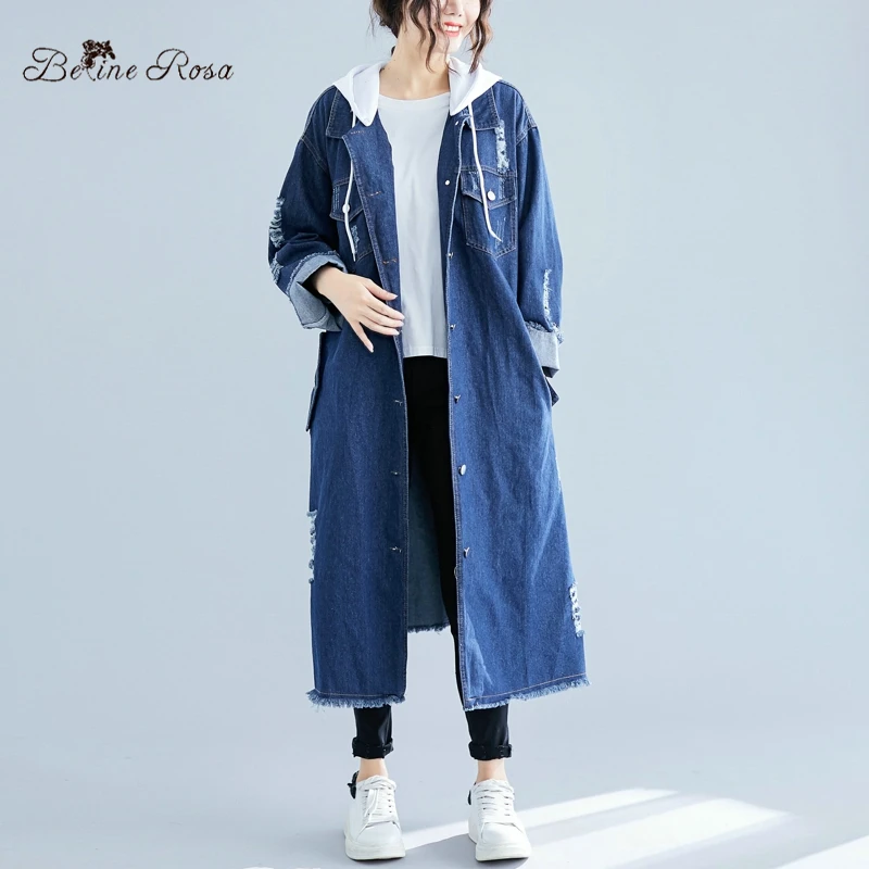 

BelineRosa Casual Style Denim Coats Detachable Hooded Collar Autumn Style Long Sleeve Women Coats Plus Size 2019 HYG00003