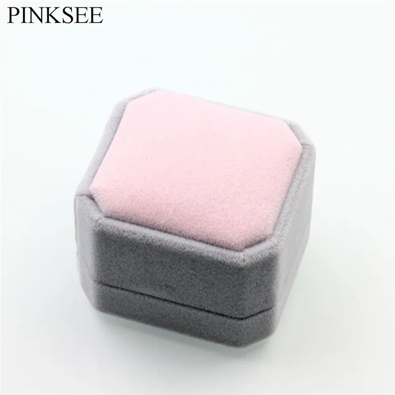 Розовая и серая бархатная коробка для ювелирных изделий PINKSEE Подарочная колец