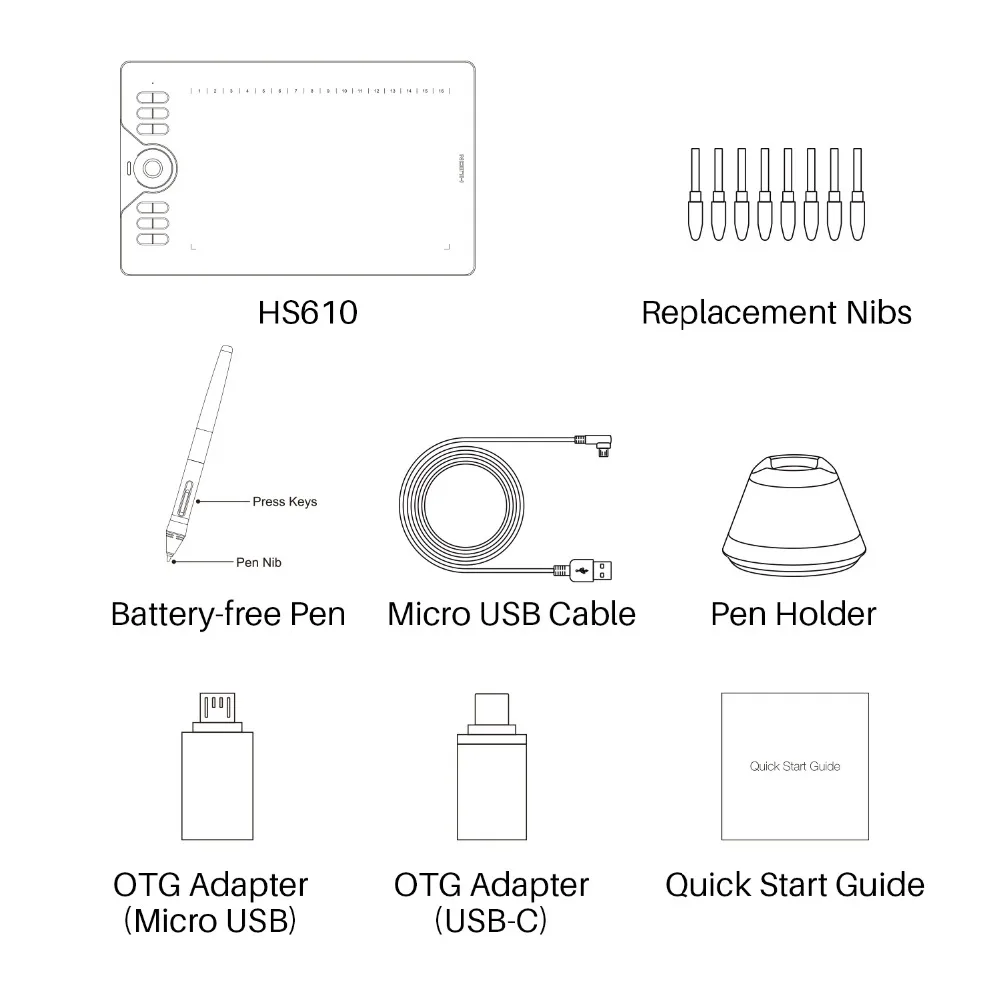 Huion новейший HS610 10x6 дюймов Графический графический планшет цифровая ручка планшет с аккумулятором стилус для Android Windows macOS