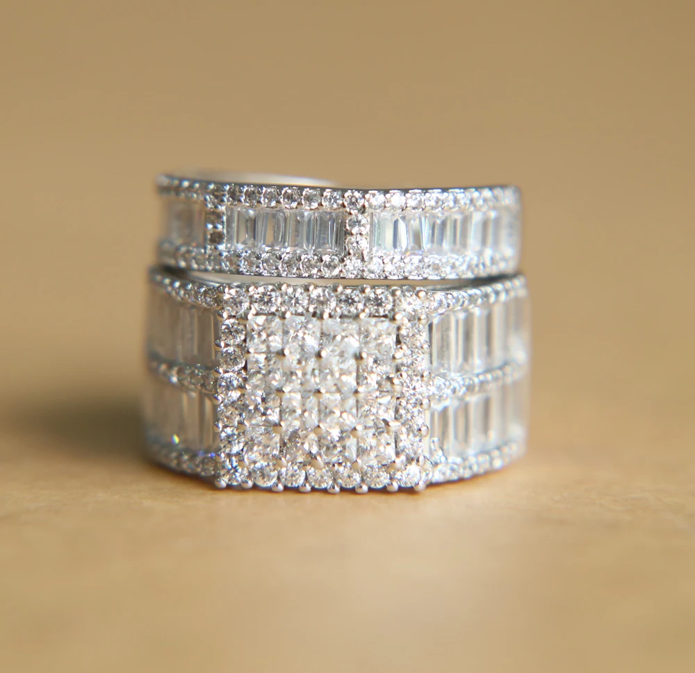 

2017 new arrive luxury princess cute AAA cubic zirconia bling sparking couple wedding engagement ring set