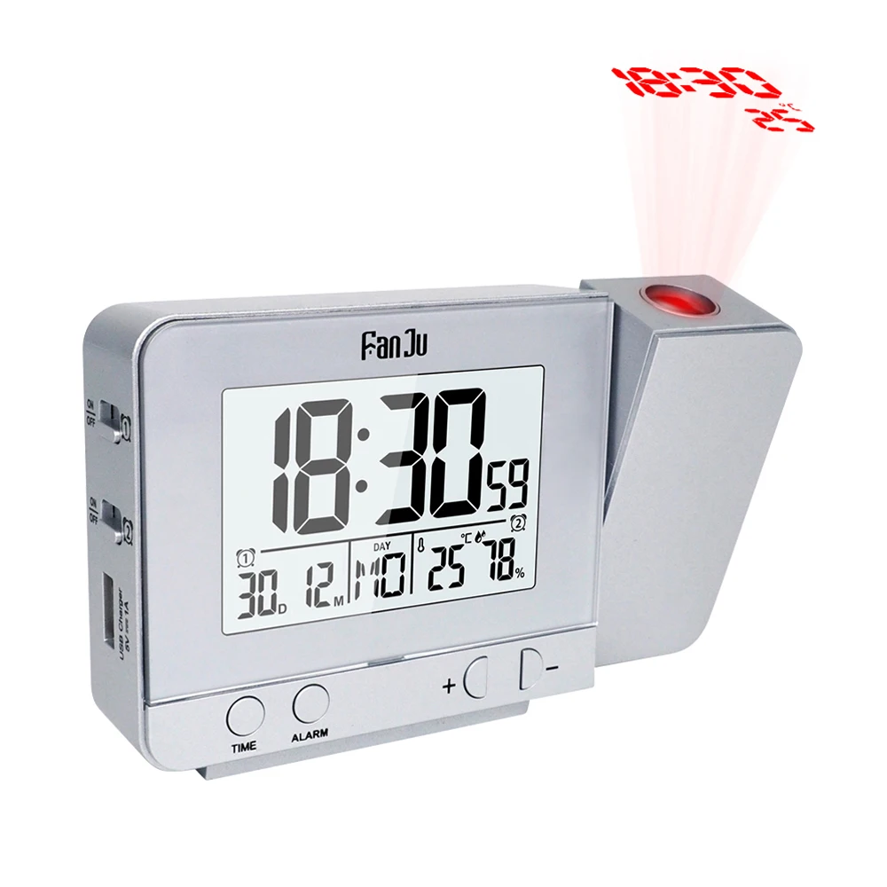 

Digital Projection Alarm Clock Weather Station with Snooze Function Thermometer Humidity LCD Backlight Wake Up Projector Clock