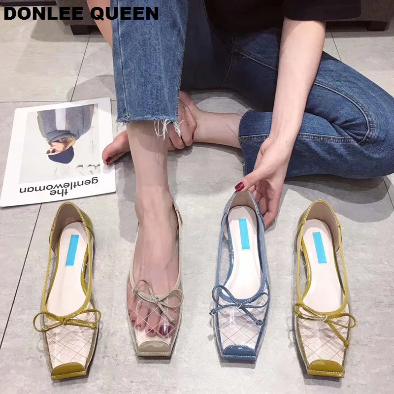 

DONLEE QUEEN Women Flats Shoes Transparent PVC Summer Shoes Slip On Ballerina Flat Casual Shoes zapatos de mujer Chaussure Shoes
