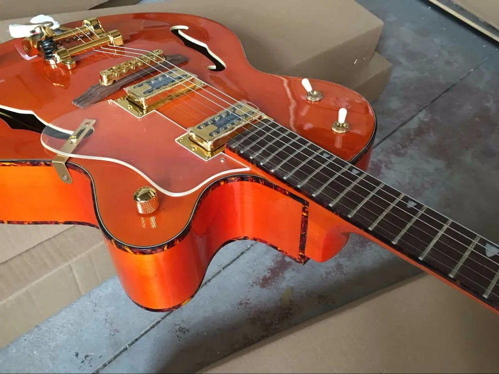 

China OEM firehawk custom shop G retsch Red binding Hollow Jazz Electric Guitar Gold hardware Big jazz vibrato system