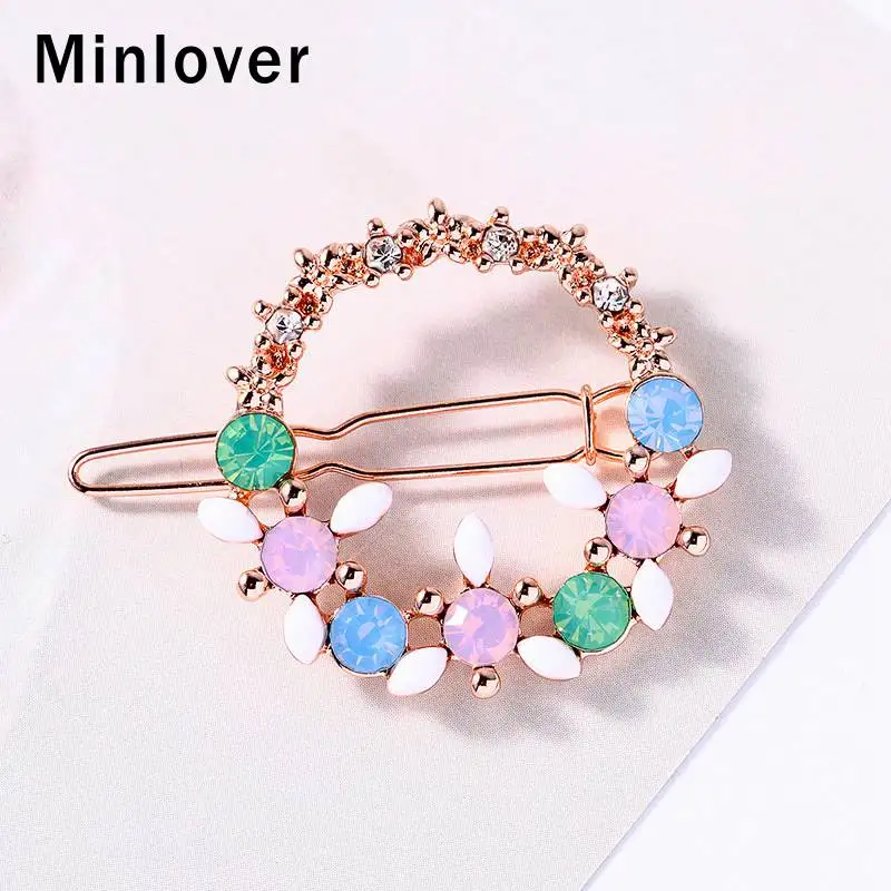 Minlover блестящие многоцветные Стразы Круг Hairgrip для женщин круглый заколки обувь