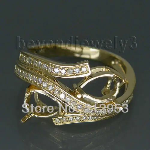

Vintage Pear 5x7mm Solid 14kt Yellow Gold Semi mount Ring Diamond Fine Jewelry WU021