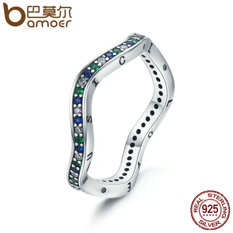 

BAMOER Authentic 925 Sterling Silver Music Rhythm Geometric Wave Female Finger Ring Women Party Engagement Jewelry Gift SCR198