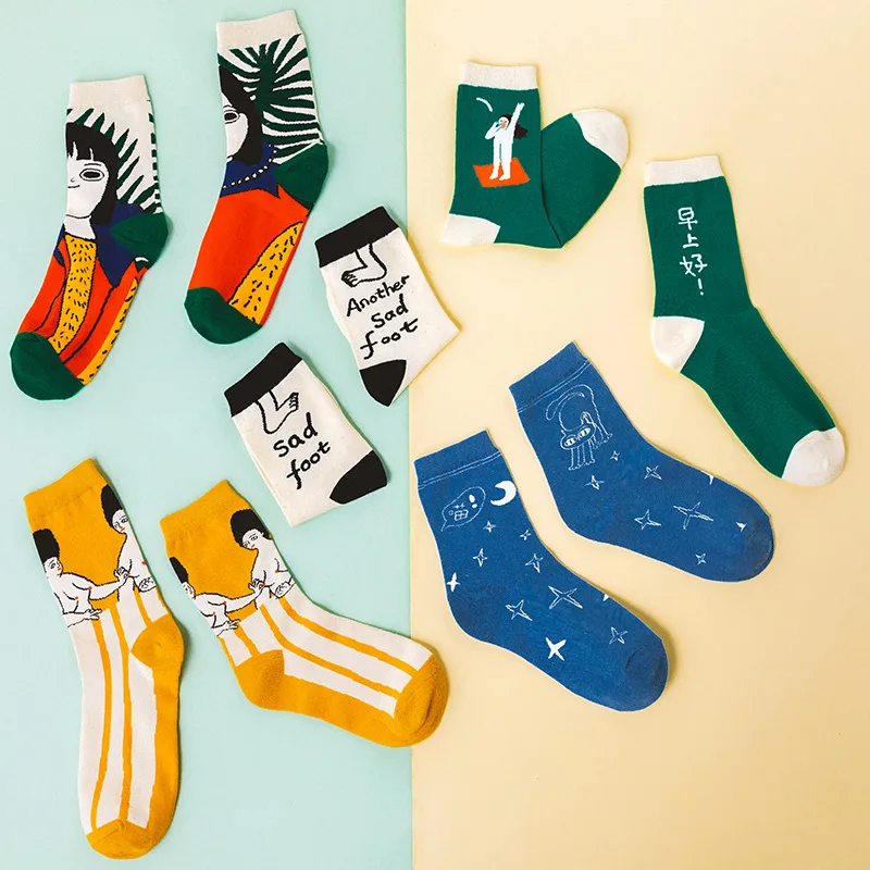 

2019 Fashion Cartoon Cat Art Funny Alien Planet Comfortable Creative Warm Cotton Party Socks chausette pusheen skarpetki stopki