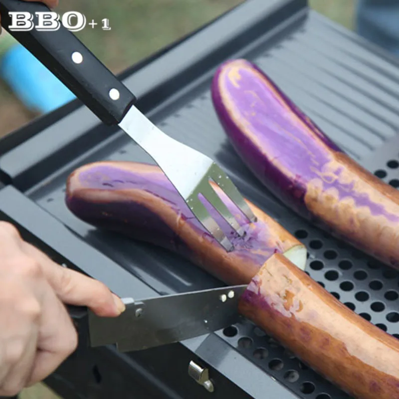 1 PC 15.35'' Grill BBQ Fork Stainless Steel Serving Long Wood Handle Barbecue For Meat Hot Dog Beef 39 cm | Дом и сад