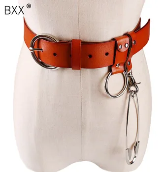 

[BXX] 2020 Spring Woman Solid Color Round Buckle Spliced Metal Round Loop Fashion PU Leather Waist Belt All Match LI646