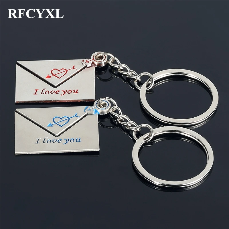 

1 Pair Hot Sale Loving Envelope Metal Keyrings Key Chains Lovers Ring Couples keychain For Man Women High Quality Gift
