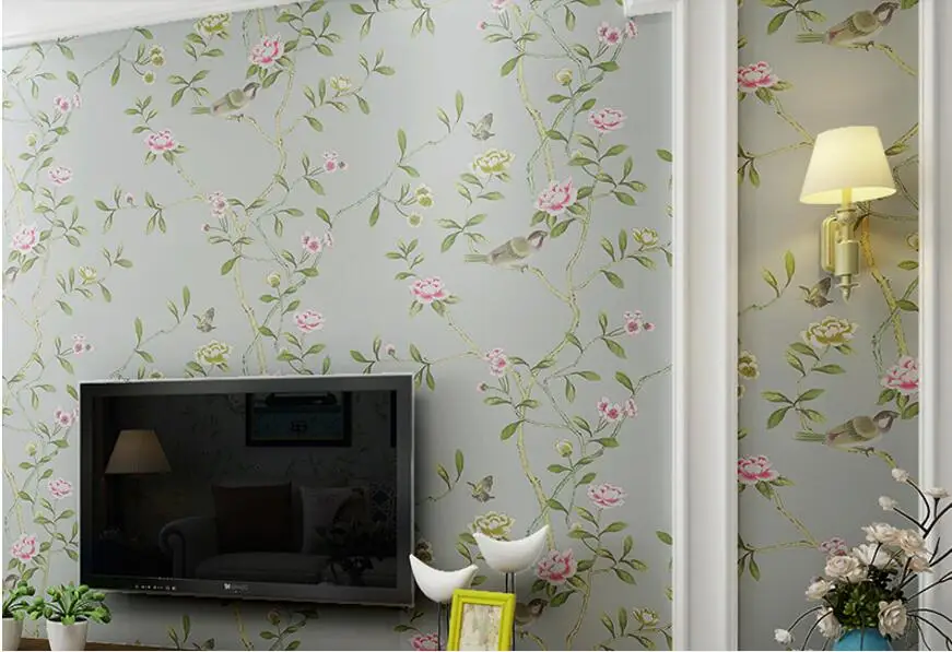 Papel de Parede Sala de Estar Beibehang Vintage American Pastoral Tecido Não Tecido Floral Quarto Sofá Compacto 40 Cheap Pap. parede