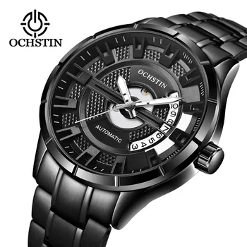 

Mechanical Watch Men Stainless Steel Automatic Watch Hollow Dial Calendar Leather Watch Waterproof Fashion Business Men Watch