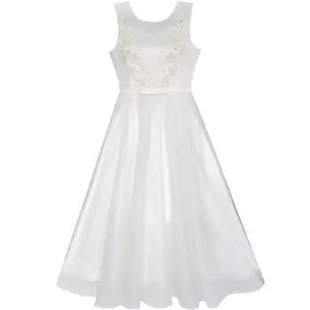 

Flower Girls Dress Off White Wedding Veil First Communion 2020 Summer Princess Party Gowns Girl Clothes Size 6-12 Pageant