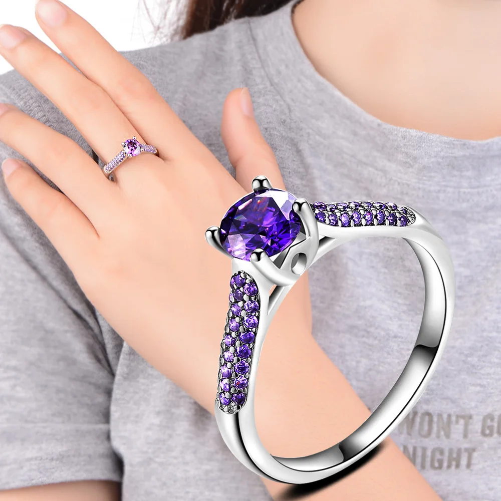 

Charming Stone Ring 925 Sterling sliver Purple Zircon Fashion Women Wedding Flower Jewelry Engagement Rings Bague Femme
