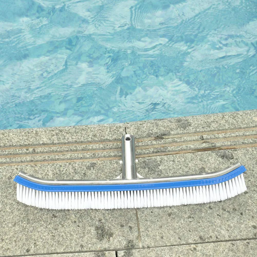 Durable 18in Swimming Pool Wall Brush Cleaning Tool Aluminum Handle for Pond Spa Hot Spring Pools Algae Remover Scrubber Outdoor