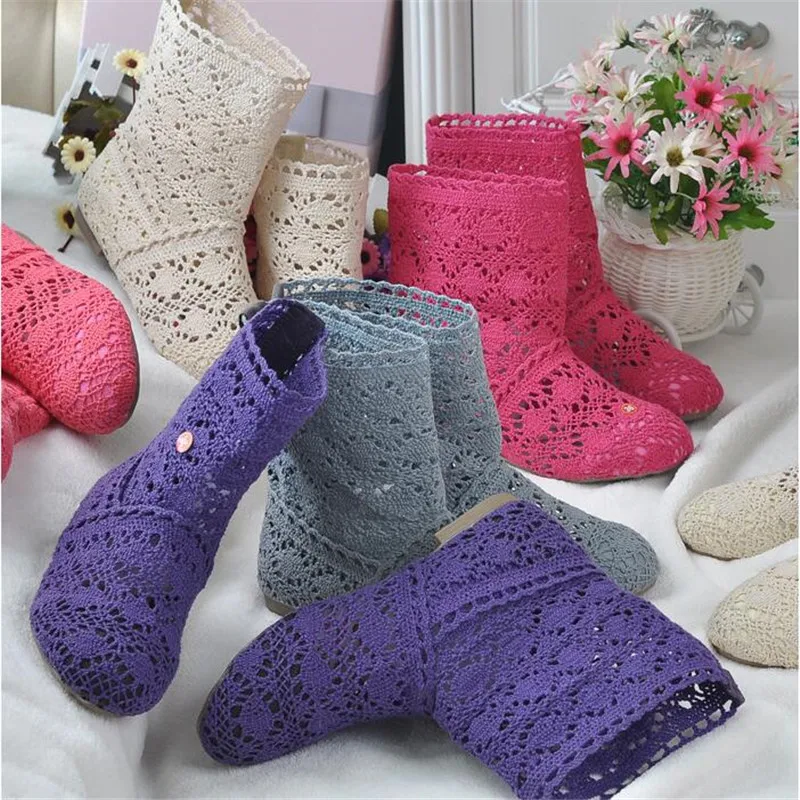 Femininas de Malha Botas de Malha de Fundo Botas de Renda Primavera e Outono Sapatos com Calçados Oca para Primavera e Outono Botas Plano Tubo Alto Baixo Femininas Respiráveis 2021 - 3 oca para primavera e outono, malha de
