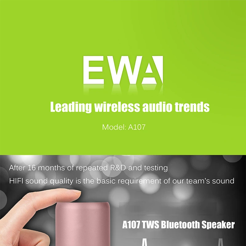 Bluetooth динамик EWA A107 MP3-плеер Портативный динамик TWS технология нержавеющая сталь Bluetooth 4,2 mp3-плеер