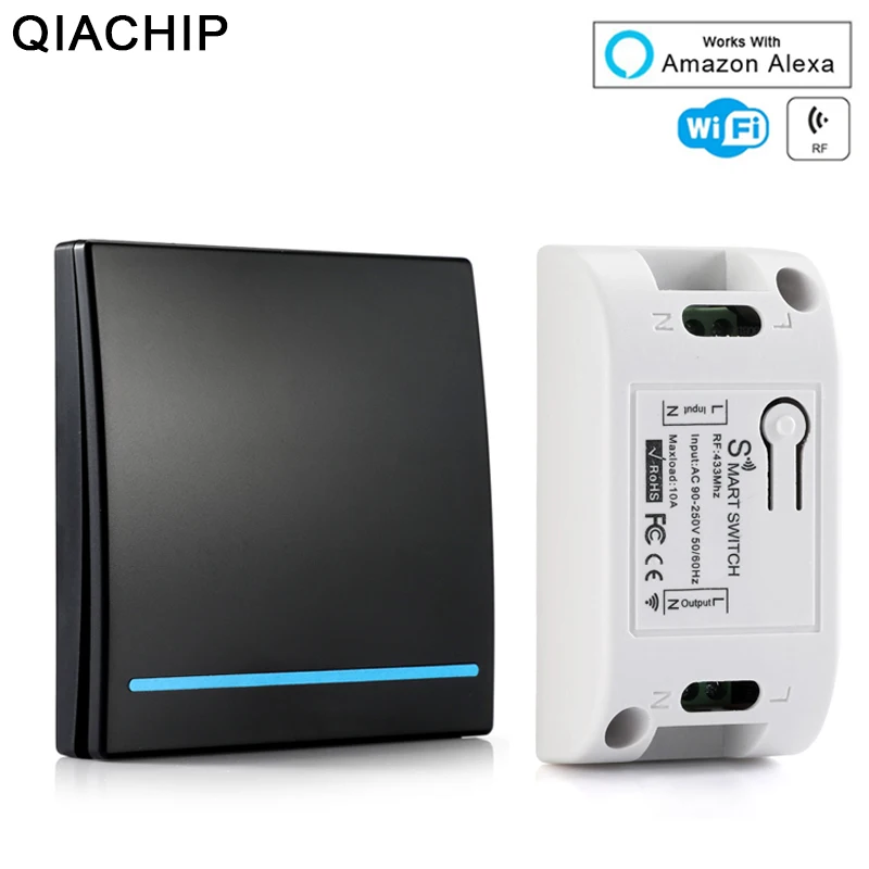 

QIACHIP 433Mhz Wifi Wireless RF Relay Receiver Smart Home Module Lights Switch + Wall Remote Control Switch For Ceiling Lamp