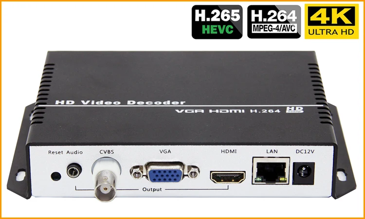 UHD 4 к H.265 H.264 HDMI VGA CVBS декодер HD видео аудио IP потоковый декодер HTTP RTSP RTMP UDP HLS к HDMI VGA CVBS конвертер