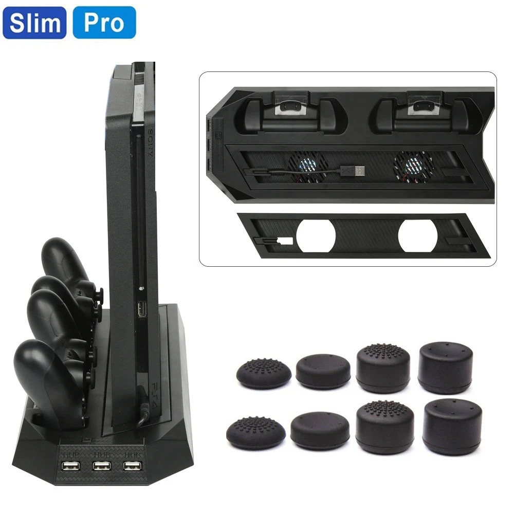 PS4 Slim/Pro Thin Charging Heat Sink Vertical Stand Cooling Fan Dual Controller Charger Dock Station For Playstation 4 Base Cool |