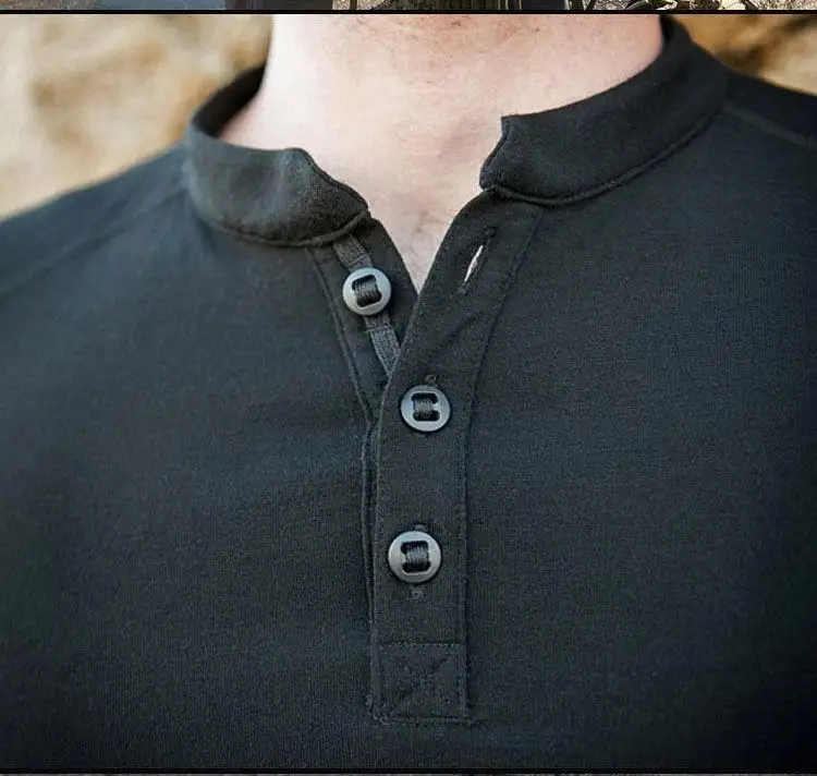 Тяжелая Качественная мужская футболка с длинным рукавом из мериносовой шерсти 240 г года, свитер из мериносовой шерсти с длинными рукавами, воротник-стойка, с планкой - Цвет: BLACK