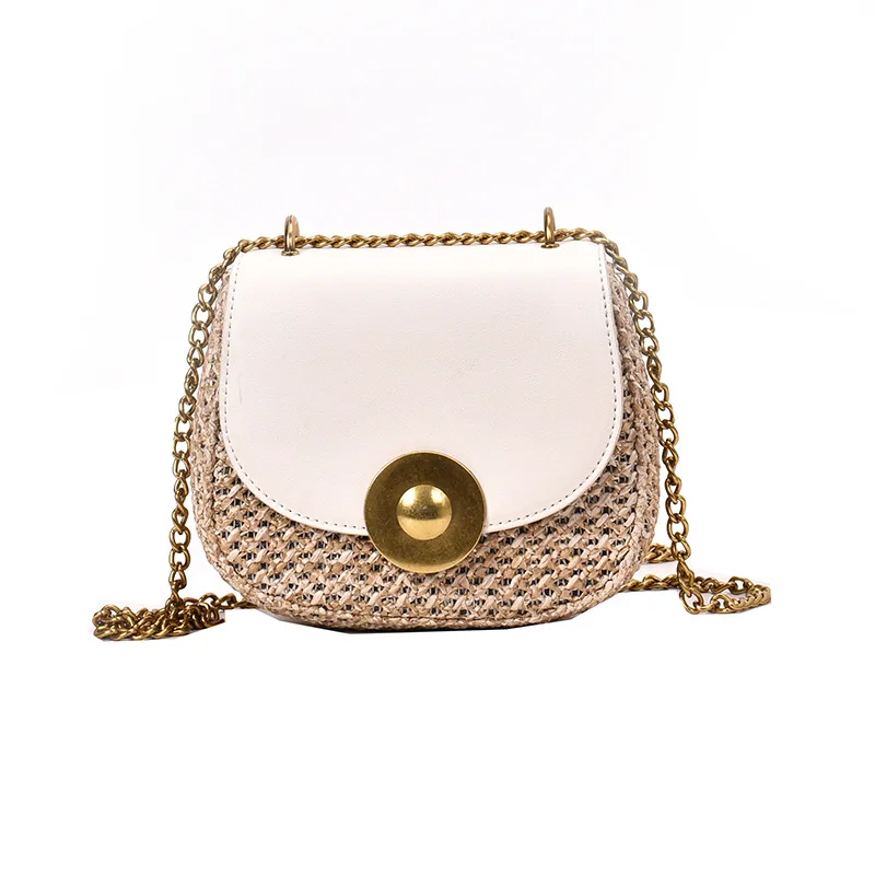 

Summer New Straw Chain Crossbody Bags for Girls 2019 New Fashion Saddle Shoulder Bag Female Brand Designer Casual Messenger Bag