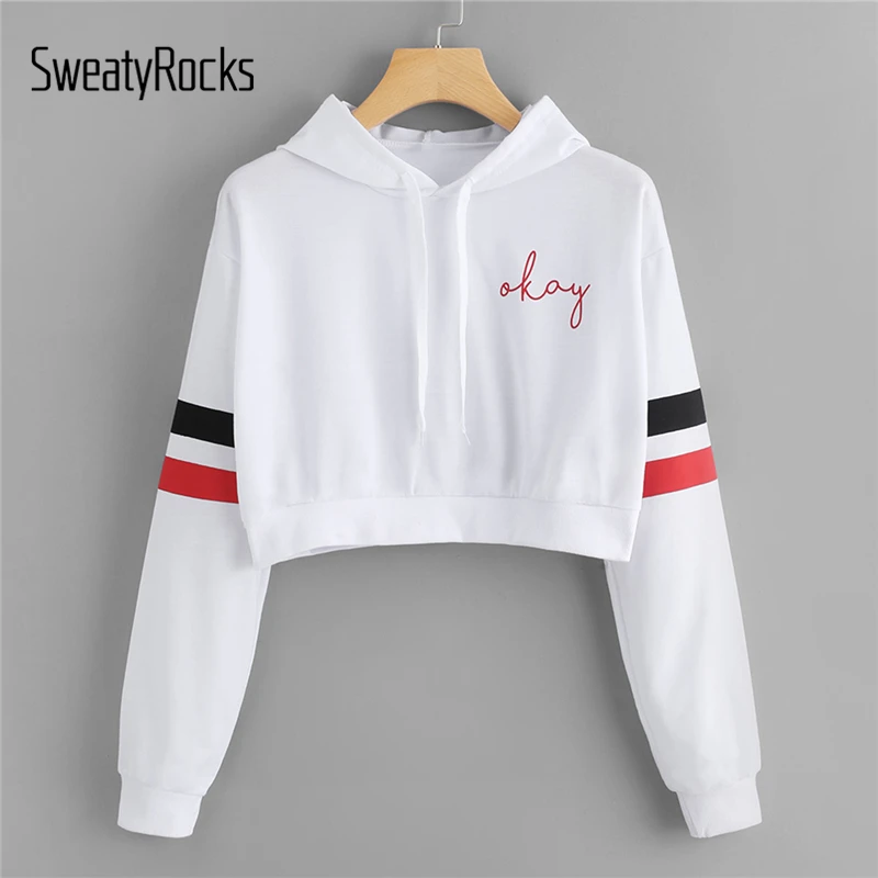 SweatyRocks الأبيض مخطط اسكواش طباعة رداء ذو قلنسوة الرباط Preppy الفتيات البلوفرات الخريف المرأة كم طويل البلوز SweatyRocks الأبيض مخطط اسكواش طباعة رداء ذو قلنسوة الرباط Preppy الفتيات البلوفرات الخريف المرأة كم طويل البلوز