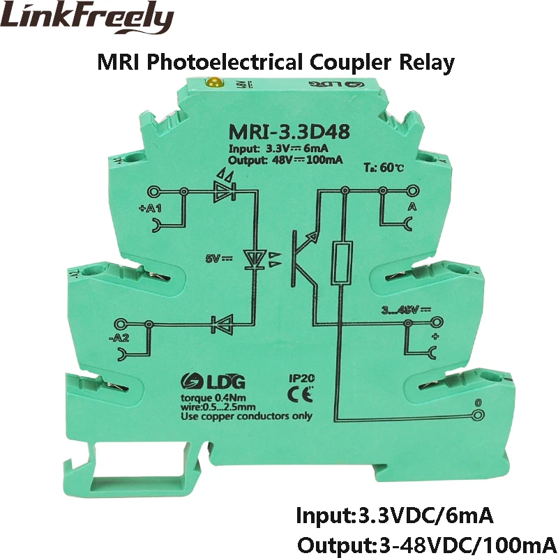 

MRI-3.3D48 Input 3.3V DC Output 3-48V DC Photoelectrical Coupler Interface Relay Module Optocoupler Isolating PLC Relay Board