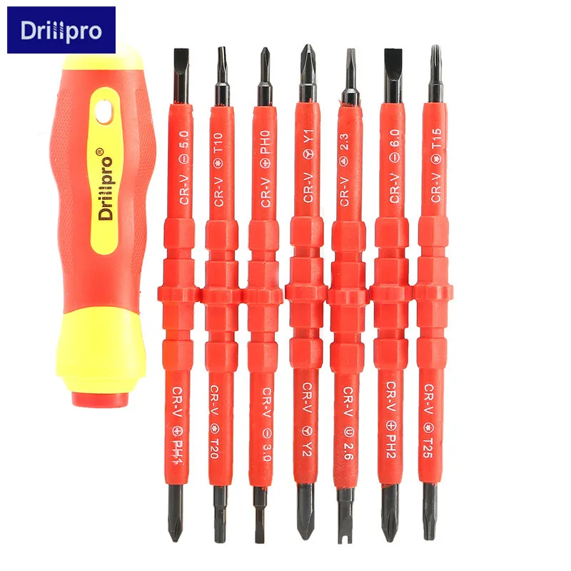 Drillpro 7 шт. электрические отвертки инструменты изолированные электрики одной головы ручной CRV щелевые Phillips, магнитная Herramientas