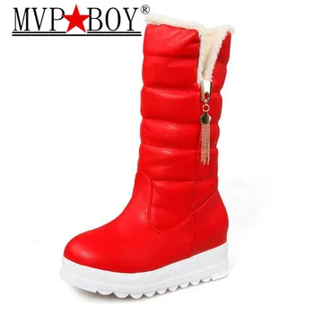 

MVP BOY Snow Boots Platform Women Winter Shoes Waterproof Mid Calf Boots Half Short Fur Boots Thickened Fur Botas Size 34-42