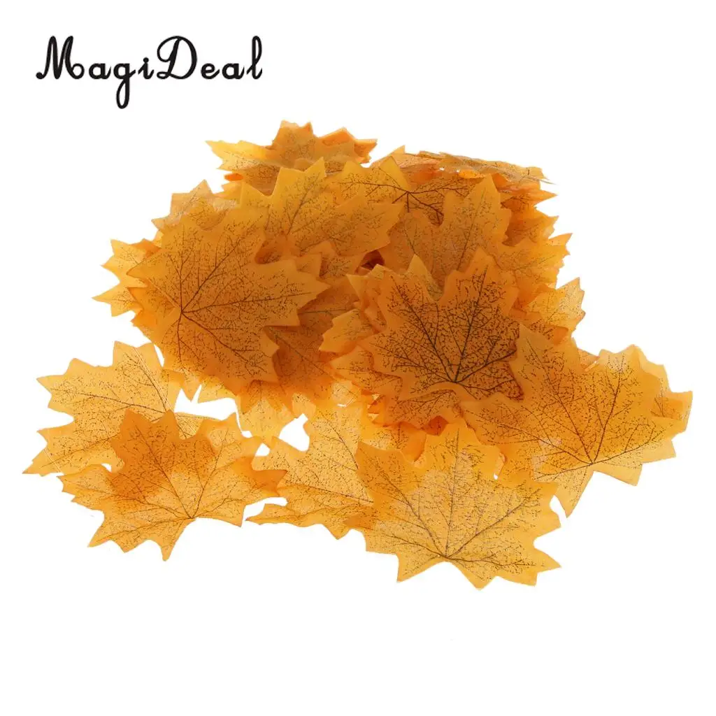 MagiDeal 200 Piece Artificial Maple Leaf Autumn Leaves Stage Props Decor 100x Yellow and 100x Wine Red