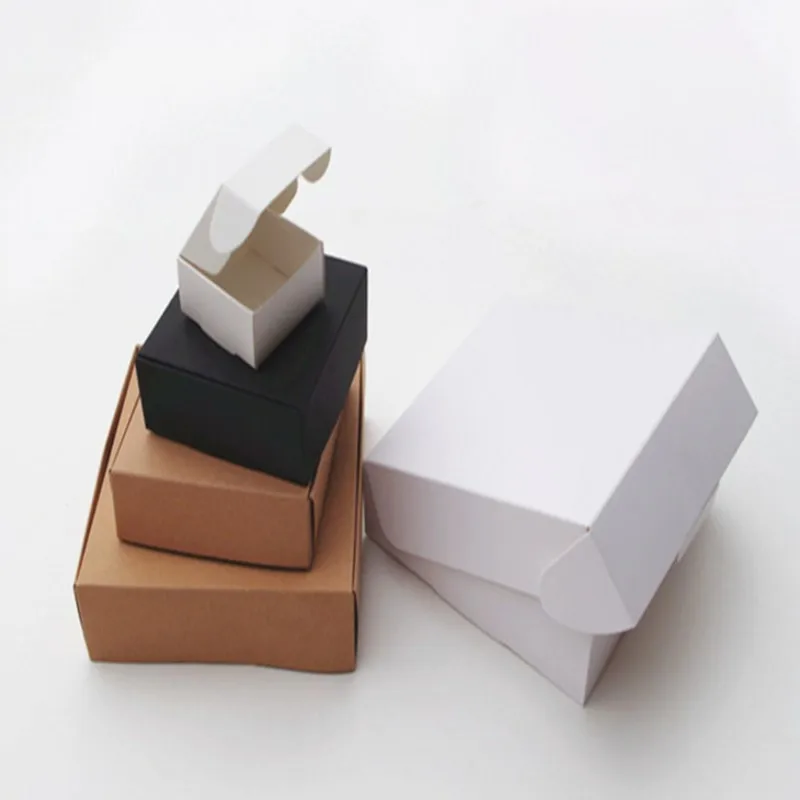 

10pcs/lot 12sizes Small Kraft paper box,brown cardboard handmade soap box,white craft paper gift box,black packaging jewelry box