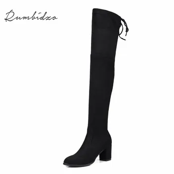 

Rumbidzo Fashion Women Boots 6 cm Heels Over the Knee High Boots Slim Round Toe Stretch Chunky Heel Autumn Winter Boots