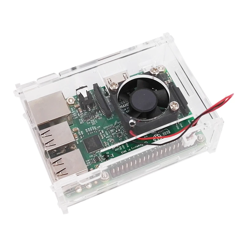 raspberry pi чехол raspberry pi B+ Корпус с маленьким вентилятором, с фиксированным винтом, утолщенная акриловая оболочка, сильный вентилятор