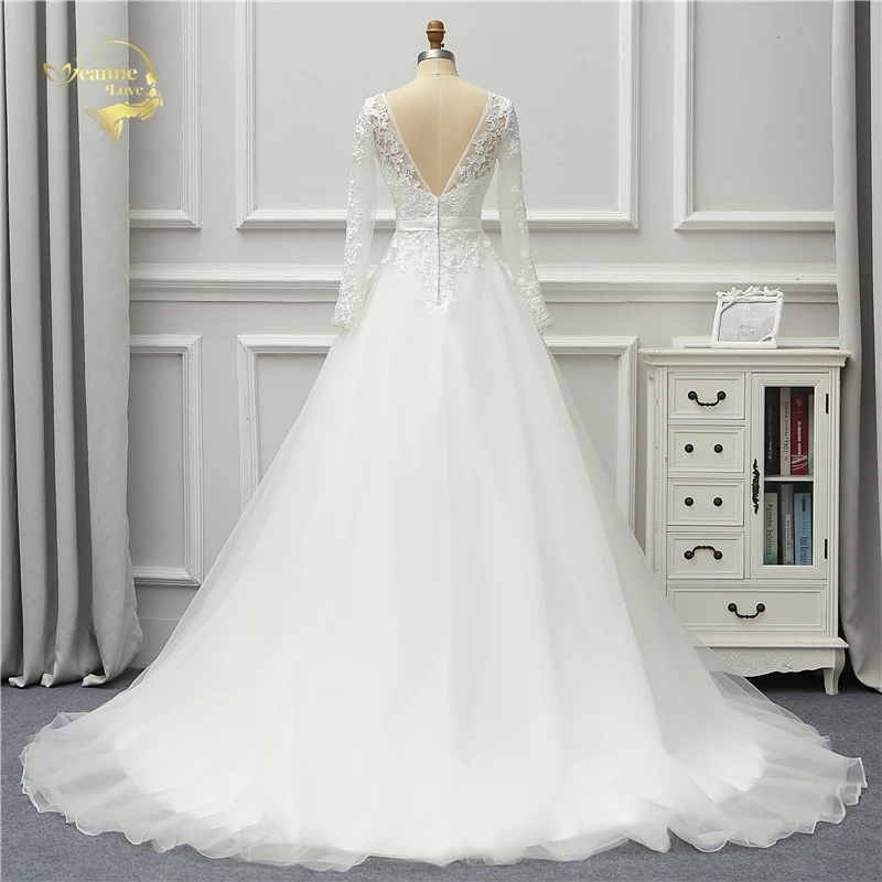 Jeanne Love, Новое поступление, белые свадебные платья, v-образный вырез, открытая спина, кружево, длинный рукав, Robe De Mariage JLOV75990, Vestido De Noiva