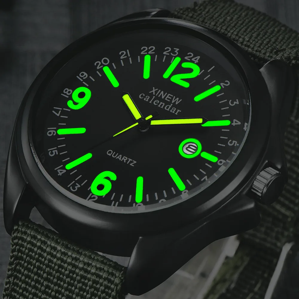 Военные мужские кварцевые армейские часы с черным циферблатом, роскошные спортивные наручные часы, повседневные часы с нейлоновым ремешком, светящиеся часы, мужские часы
