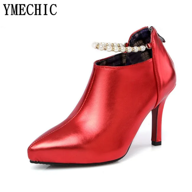 Женские ботильоны на высоком каблуке YMECHIC Модные осенние свадебные ботинки с