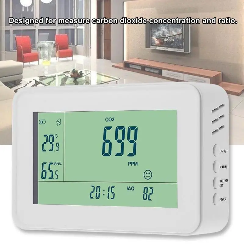 

YEH-40 CO2 Monitor for Car Hotel Carbon Dioxide Detector Multi Tool Temperature Humidity Alarm Clock EU Plug