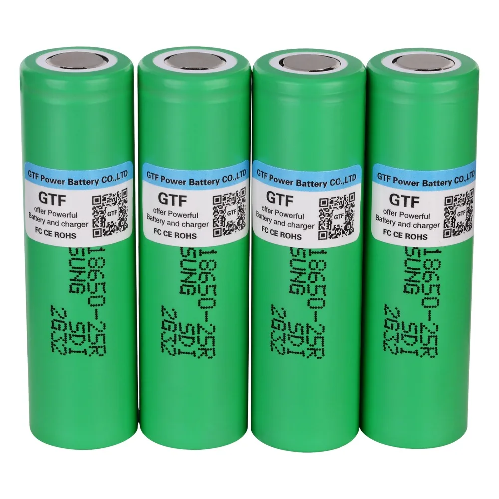 

GTF 3.7v 2500mah 18650 25R Battery for Samsung 18650 Lithium Battery INR 18650-25R 20A Discharge Batteria for E-Cigarette Cells