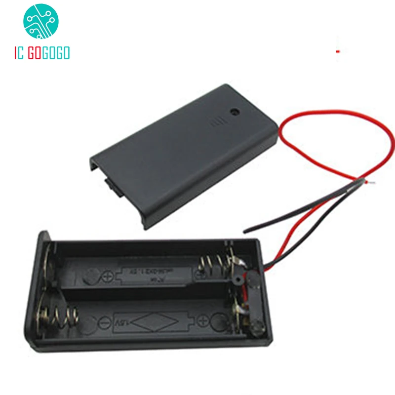 2pcs 2 AA 2A Battery Case Holder Box + ON/OFF Switch + Cover with Wire