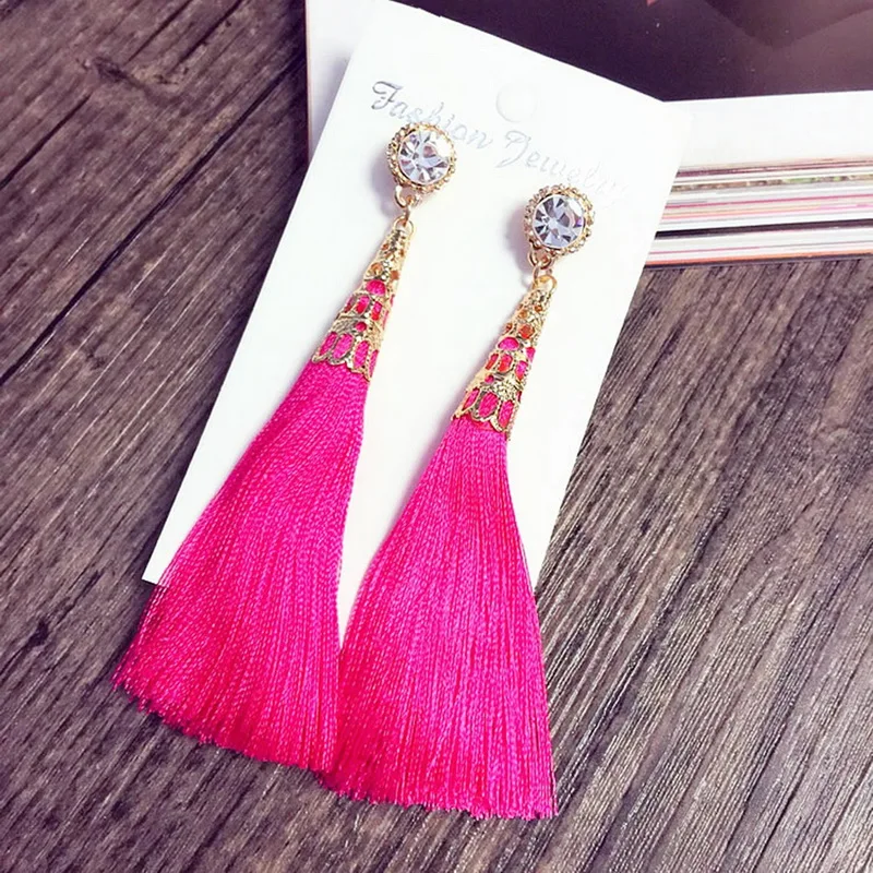 Женские длинные серьги кисточки с кристаллами|long tassel earrings|tassel earringstassel earrings for women |