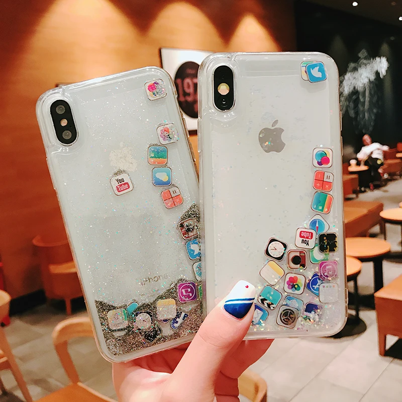 

App Dynamic glitter hard shell Phone Case For iPhone 7 Case X 6 6S 8 Plus XR Case Cover Silicone soft shell silicon phone case