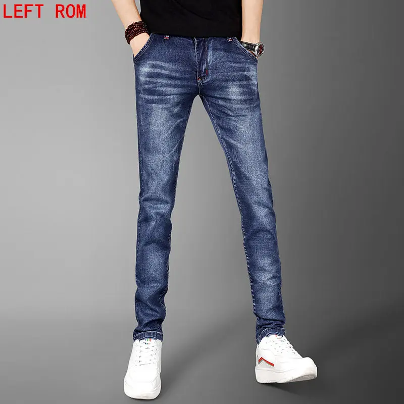 2017 Для мужчин корейские джинсы повседневные тонкие летние прямые синие джинсы стрейч джинсы брюки классический ковбой молодых ковбойские